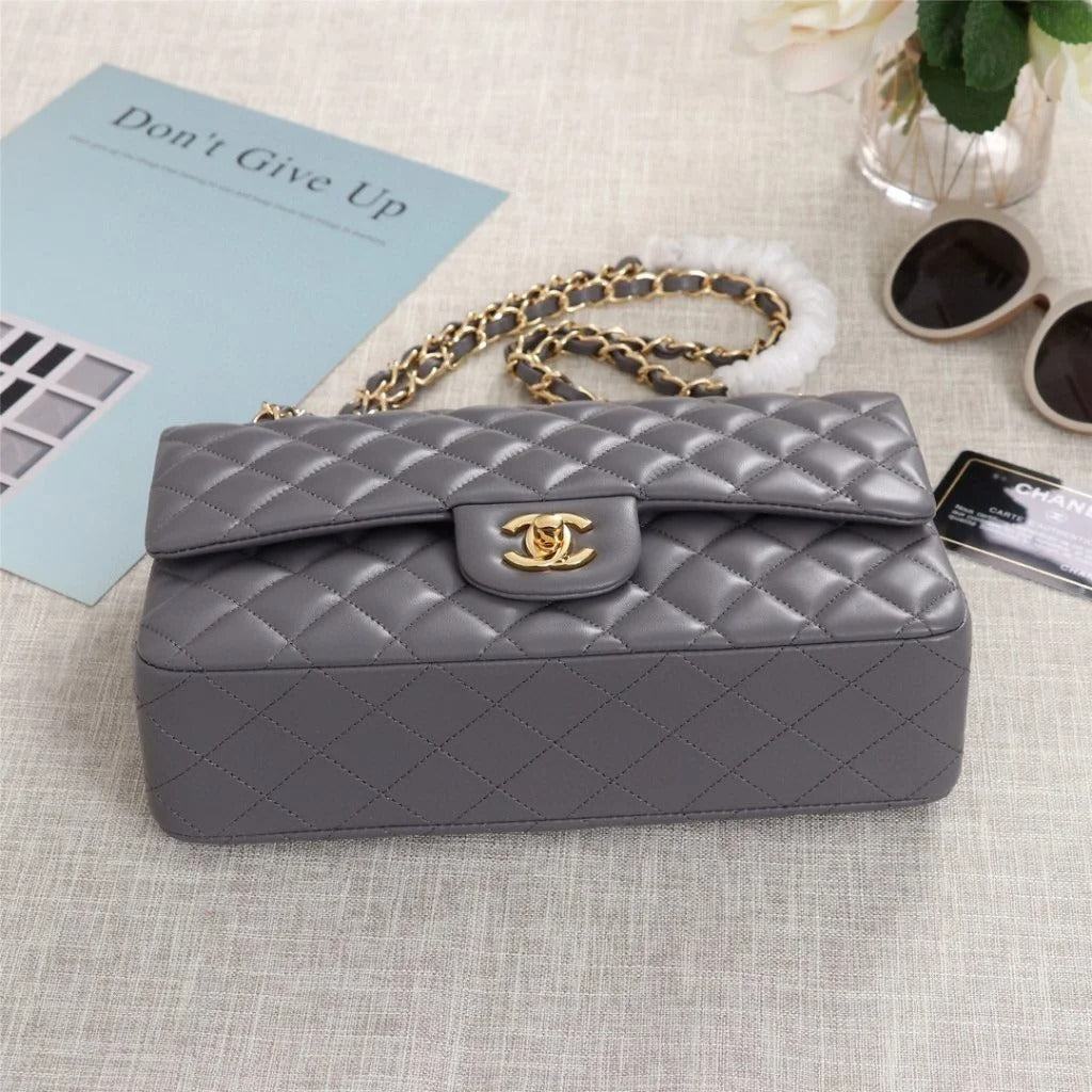 Chanel Classic Double Flap 25 Shoulder Bag Grey