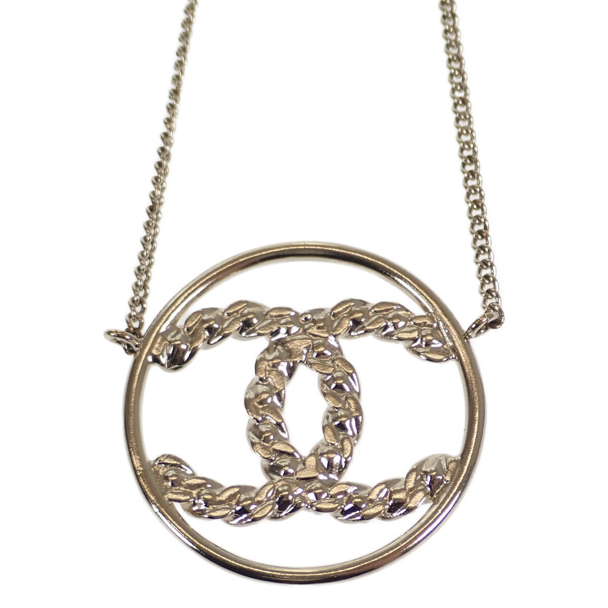 Chanel CC Rhinestone Circle Pendant Necklace Metal Necklace in Excellent condition