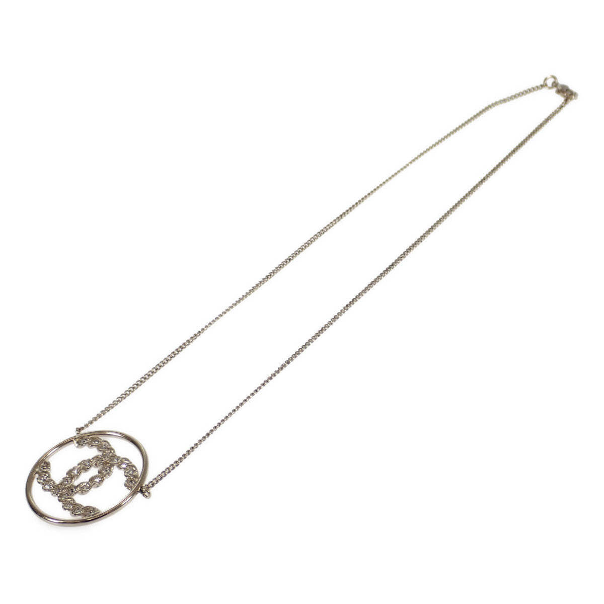 Chanel CC Rhinestone Circle Pendant Necklace Metal Necklace in Excellent condition