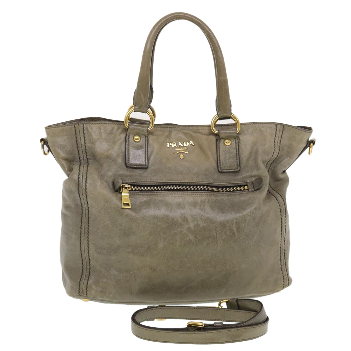 Prada Hand Bag Leather 2way Gray  44135