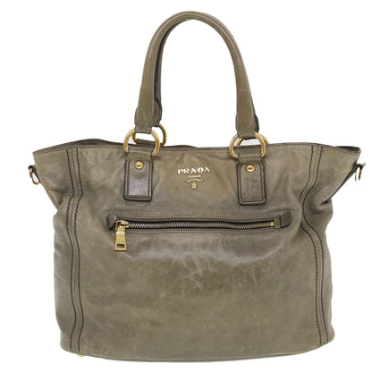 Prada Hand Bag Leather 2way Gray  44135