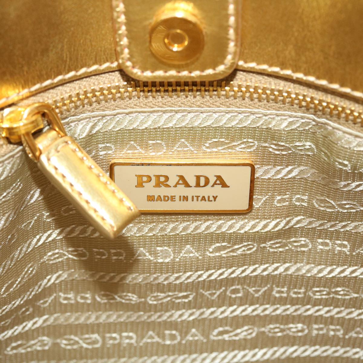 Prada Chain Shoulder Bag Nylon White Gold  44147