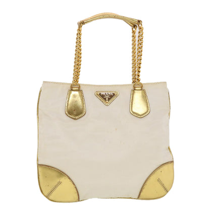 Prada Chain Shoulder Bag Nylon White Gold  44147