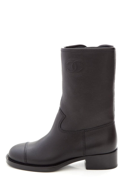 Chanel Black Quilted CC Lambskin Boots SZ 36.5