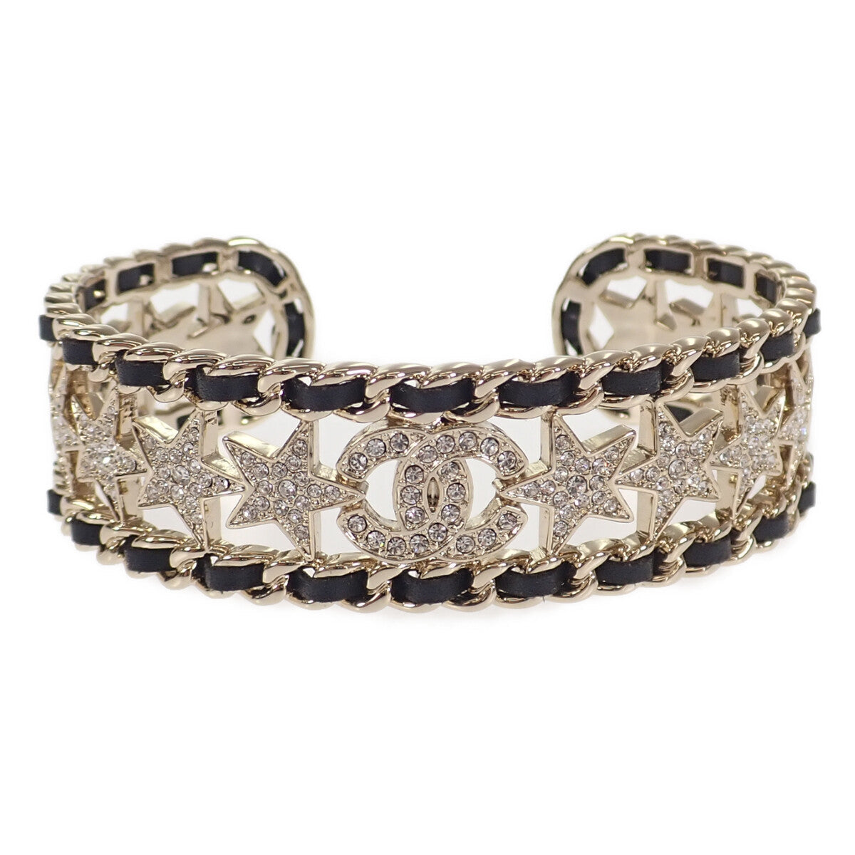 Chanel CC Rhinestone Star Bangle Metal Bangle in Excellent condition