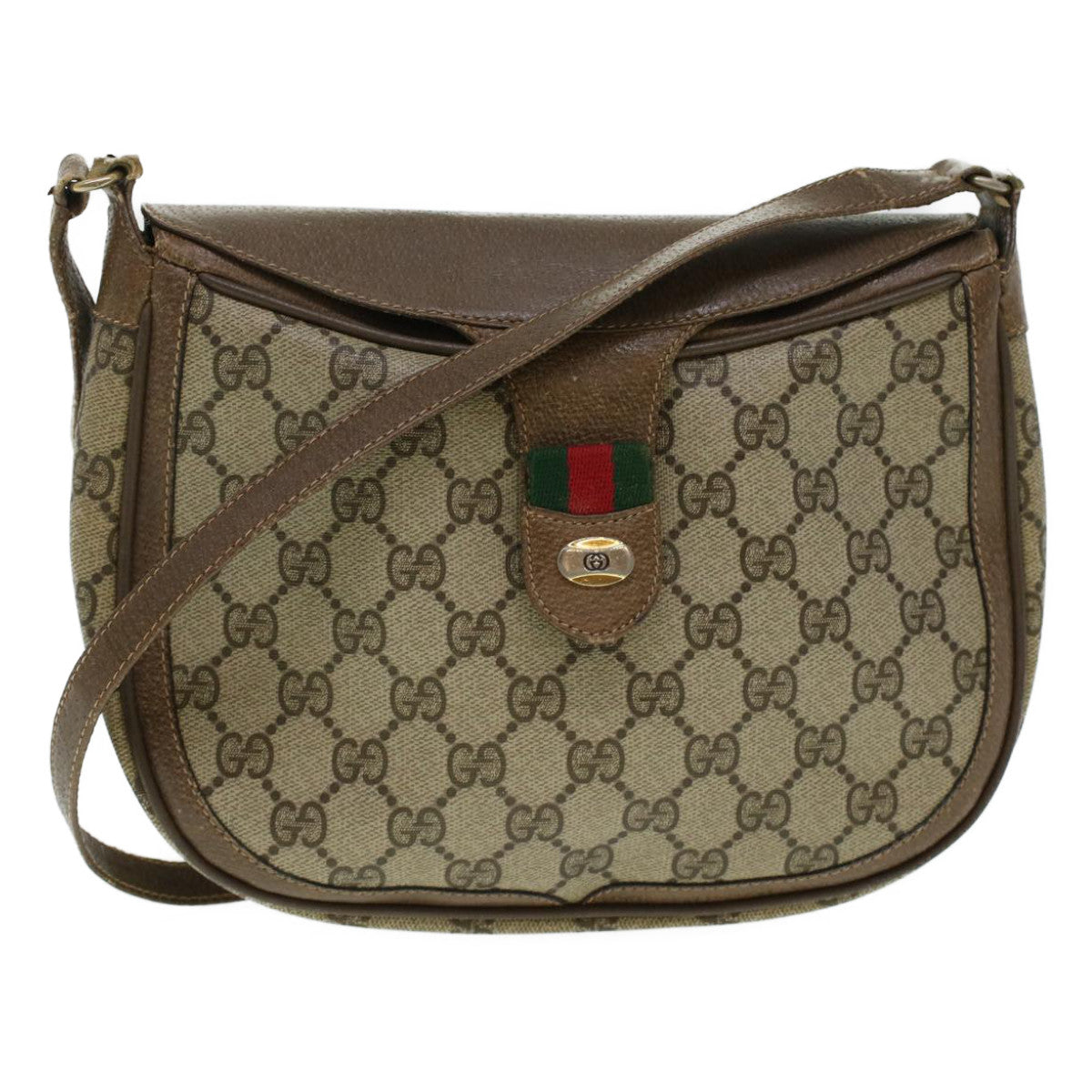 GUCCI GG Canvas Web Sherry Line Shoulder Bag Beige Red 10.02.056  44259