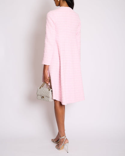 *HOT* Chanel 24S Pink Tweed Long Sleeve A-Line Asymmetric Mini Dress with Silver and Pink Logo Button Details Detail FR 34 (UK 6) RRP £11,650
