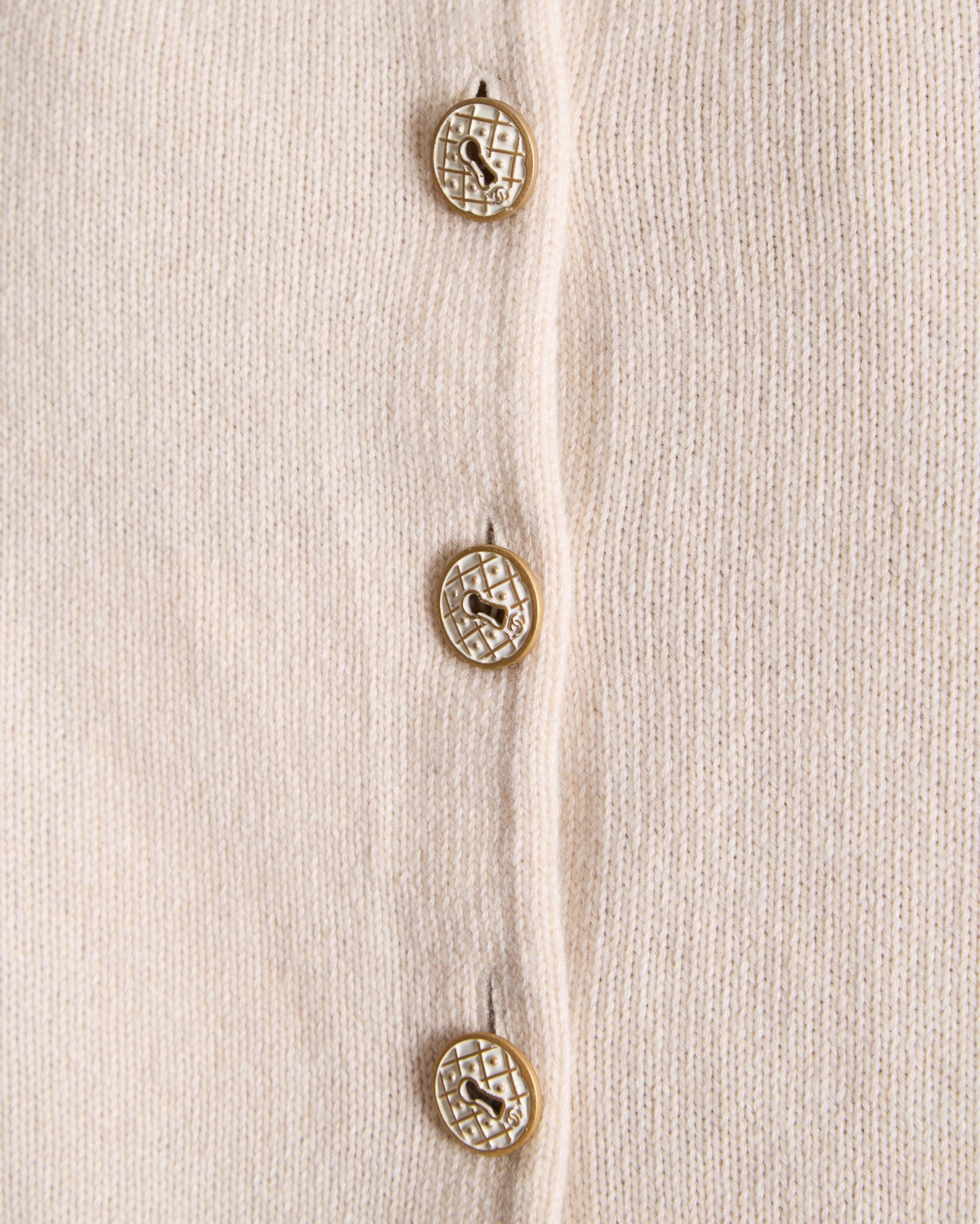 Chanel Beige Cashmere Cardigan with Gold and White Keyhole CC Buttons Size FR 36 (UK 8)