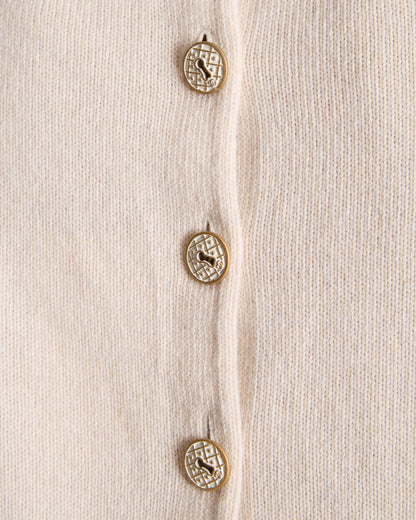 Chanel Beige Cashmere Cardigan with Gold and White Keyhole CC Buttons Size FR 36 (UK 8)