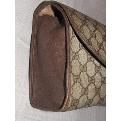 Gucci Vintage Purses Brown Leather And Gg Leather Clutch