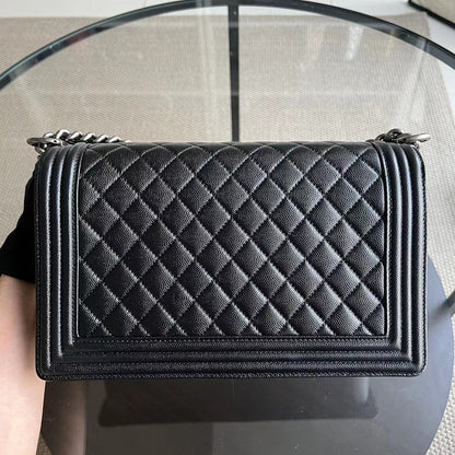 Caviar Boy New Medium 28CM Quilted Black Ruthenium Silver Hardware Series 26