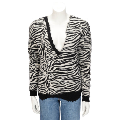 Saint Laurent Black & White Mohair Blend Zebra Sweater XS