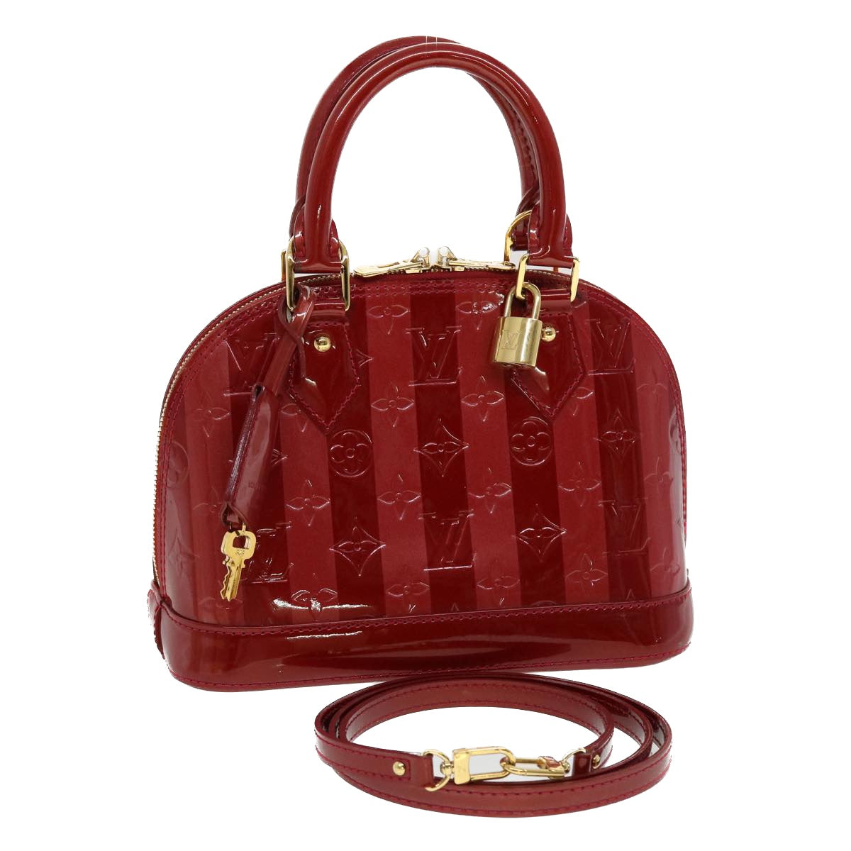 LOUIS VUITTON Vernis Rayure Alma BB Hand Bag Red M915593 LV Auth 44749