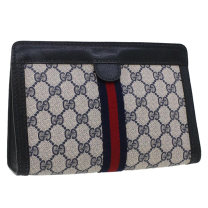 GUCCI GG Canvas Sherry Line Clutch Bag Gray Red Navy 64.014.2125.23  44752