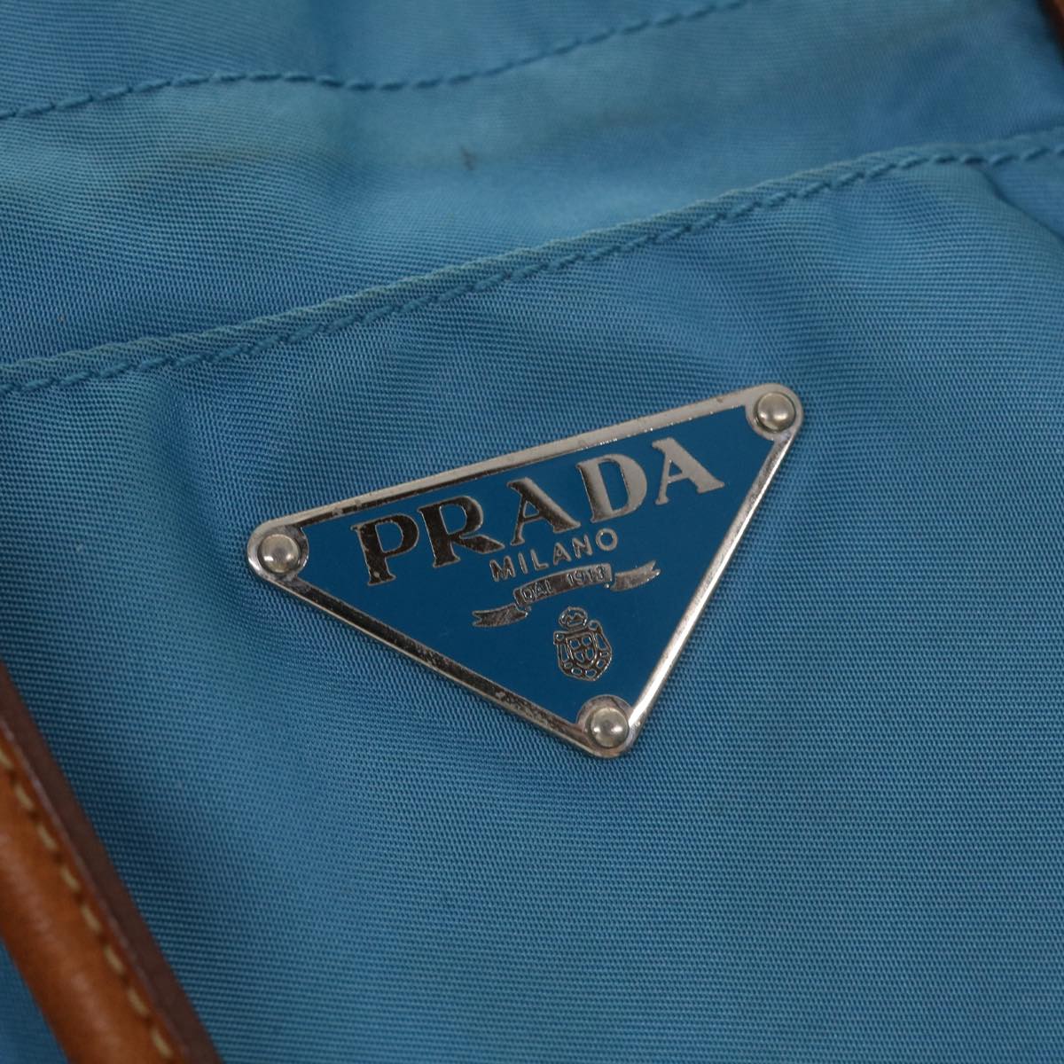 Prada Hand Bag Nylon Light Blue Brown  44988