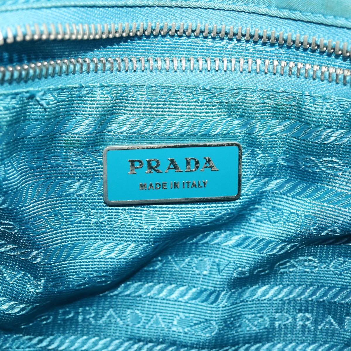 Prada Hand Bag Nylon Light Blue Brown  44988