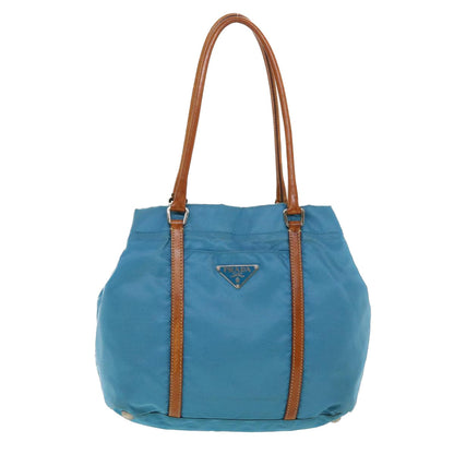 Prada Hand Bag Nylon Light Blue Brown  44988