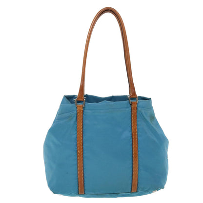 Prada Hand Bag Nylon Light Blue Brown  44988