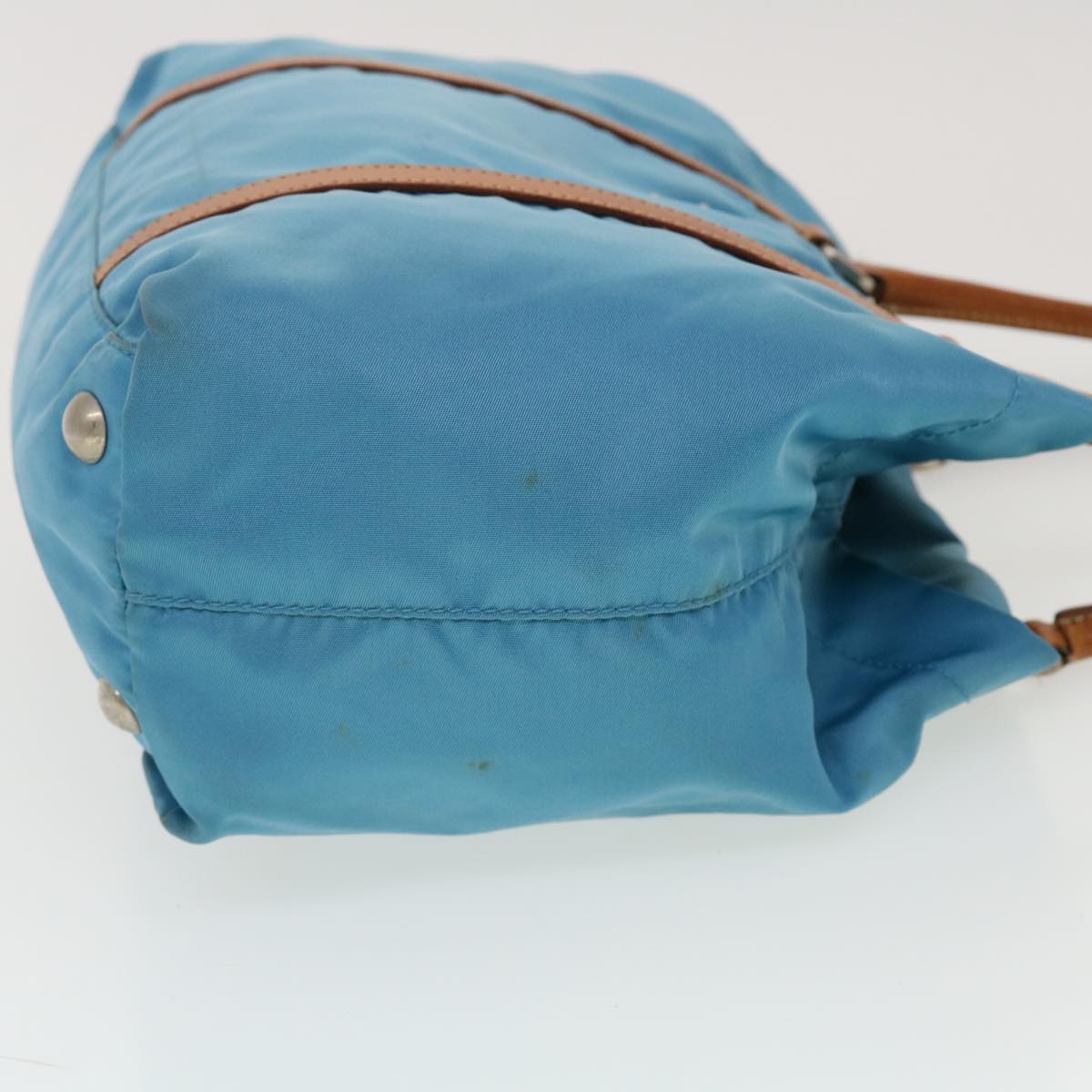 Prada Hand Bag Nylon Light Blue Brown  44988