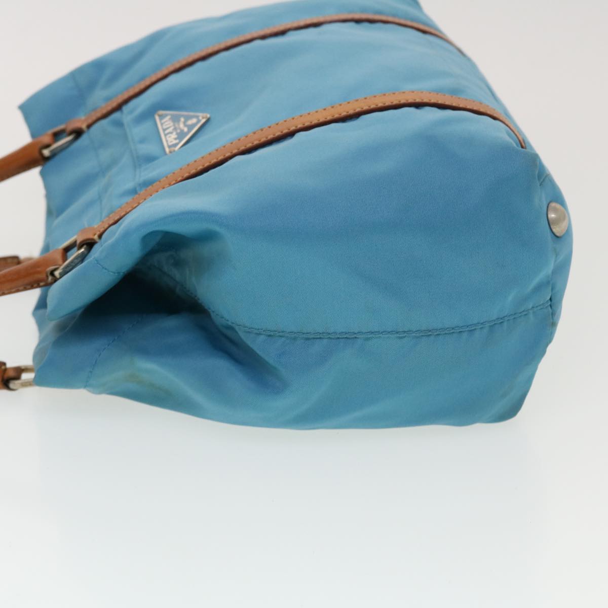 Prada Hand Bag Nylon Light Blue Brown  44988