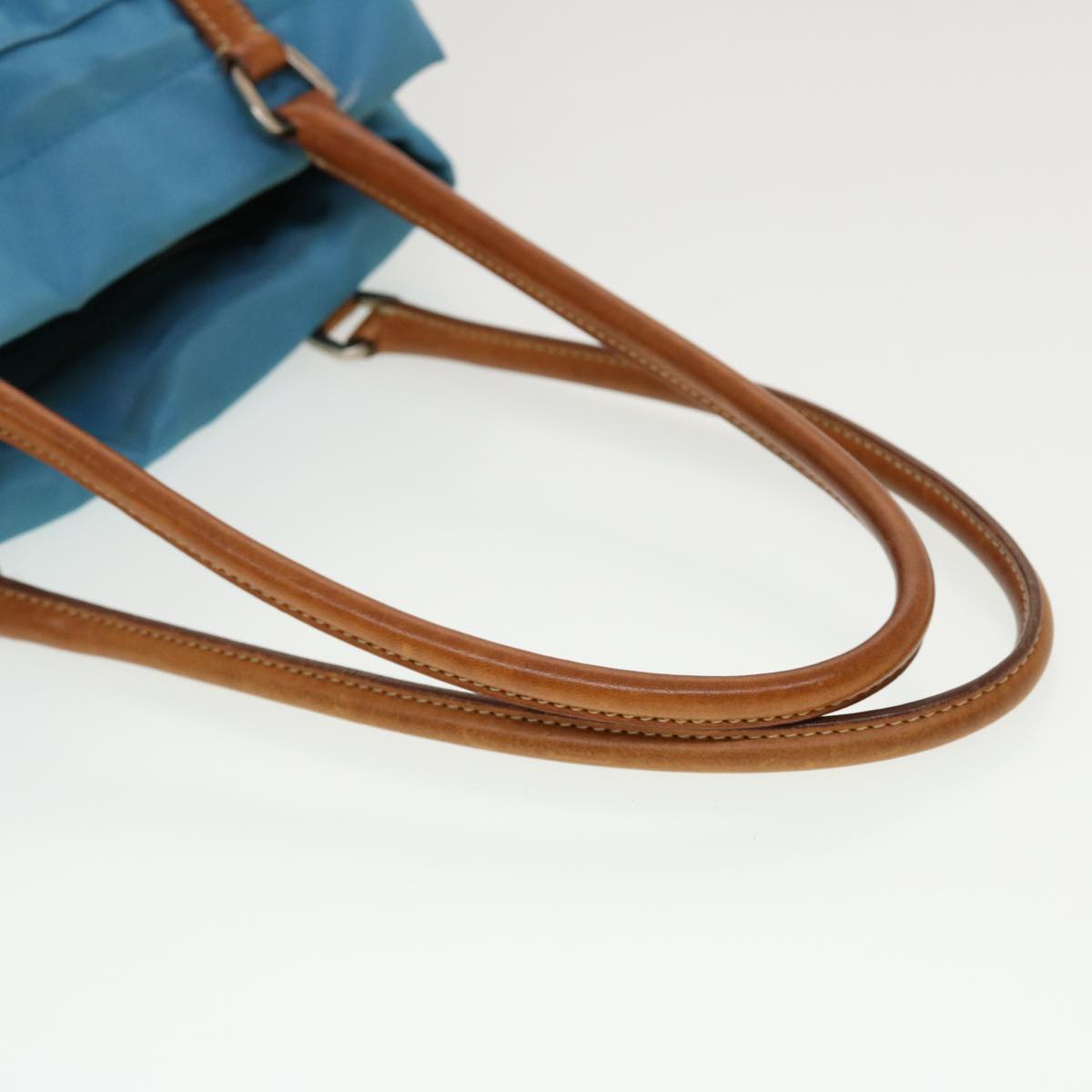 Prada Hand Bag Nylon Light Blue Brown  44988