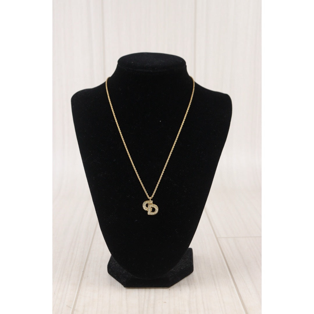 Very Good ( Rank A)  ｜ Dior CD Rhinestone Necklace Earring Set ｜24082214