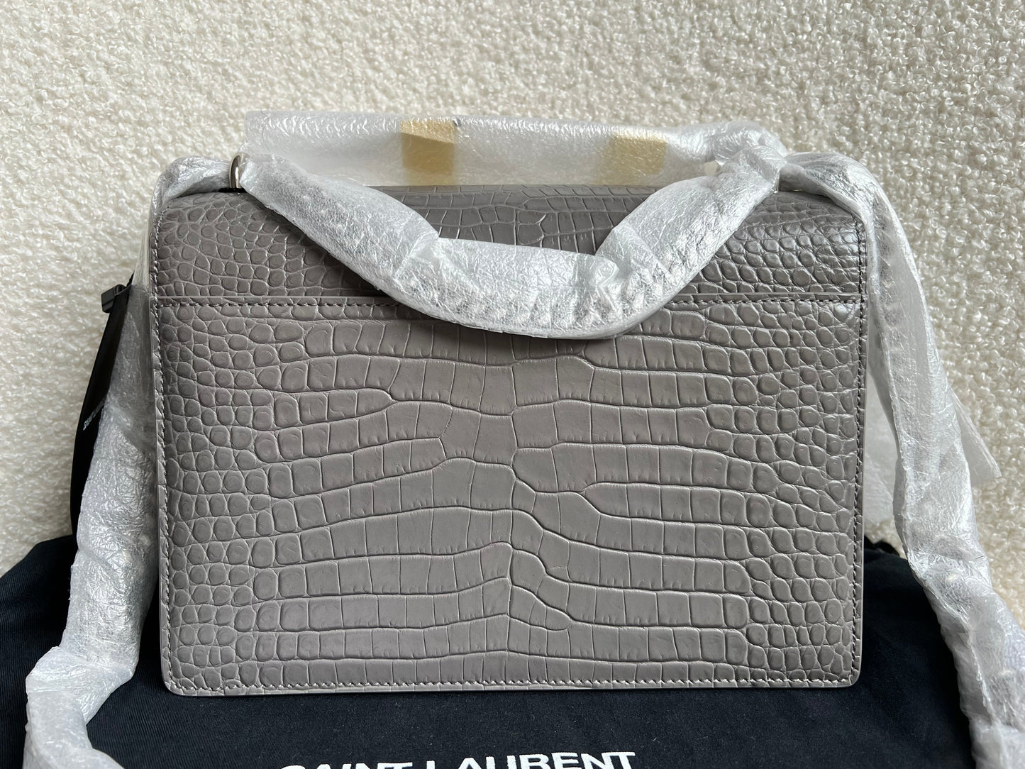 Yves Saint Laurent (YSL) Grey Croc Medium Sunset with Silver Hardware