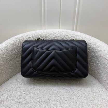 Chanel Classic Mini Rectangle Flap in Chevron Quilted Black Lambskin and LGHW (Model: A69900)