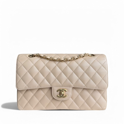 Chanel Classic Flap Medium - Caviar 25CM Quilted Beige Gold Hardware Series 13