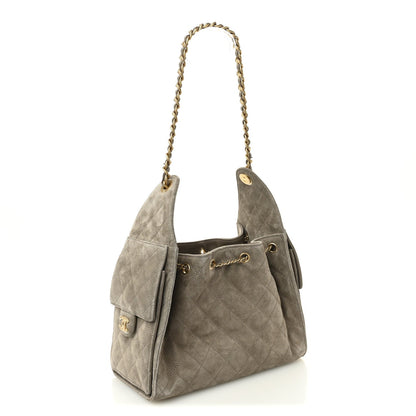Suede Quilted Small Chanel 25 Handbag Dark Grey