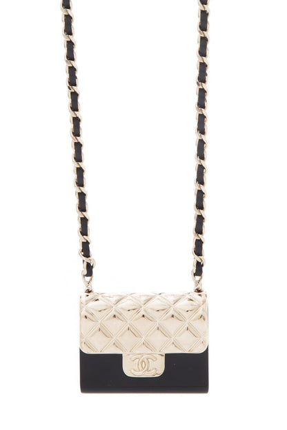 Chanel Black & Gold Resin Quilted Lambskin Minaudiere Flap Clutch on Chain