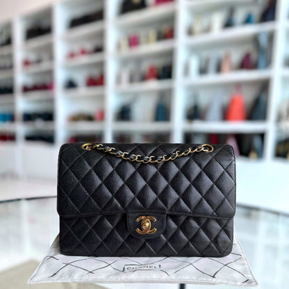 Chanel Classic Flap Medium - Caviar 25CM Quilted Black Gold Hardware Series 10