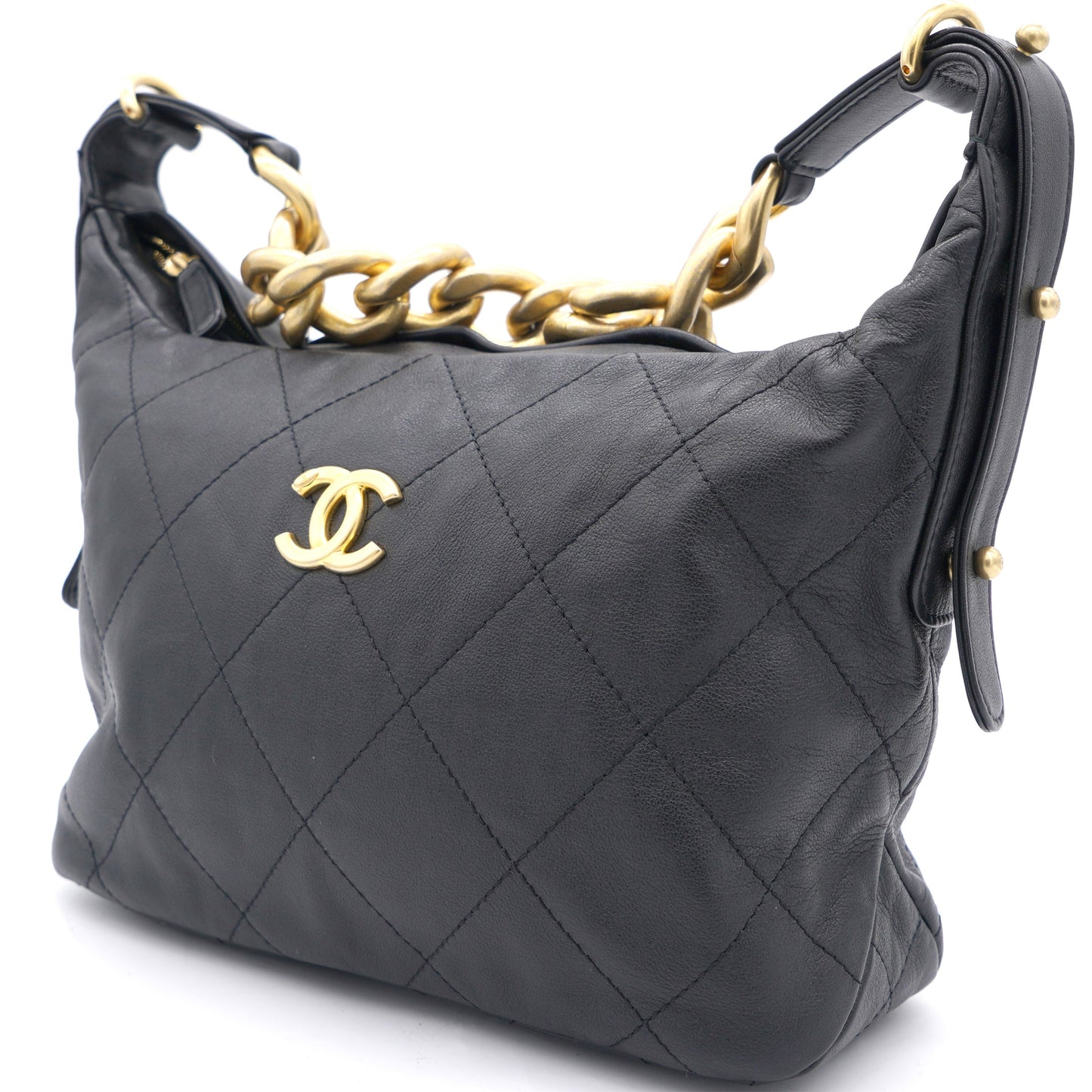 Lambskin Quilted Small Hobo Black