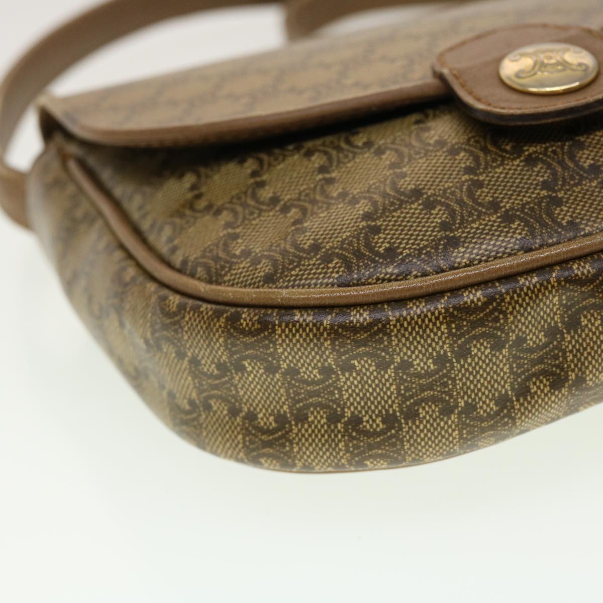 Celine Macadam Canvas Shoulder Bag PVC Leather Beige  45076