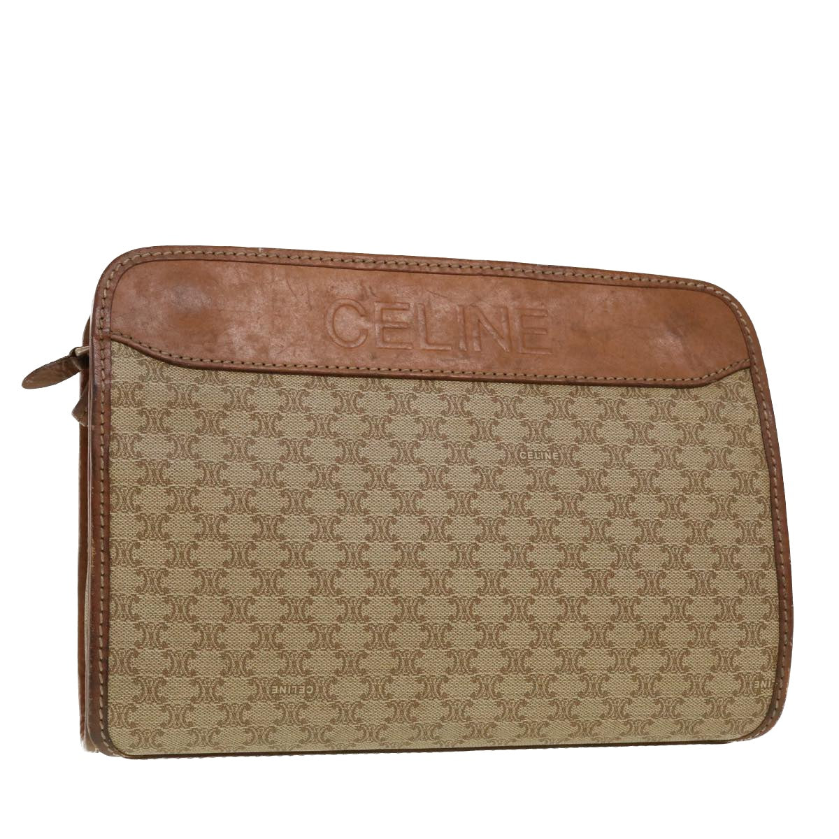 Celine Macadam Canvas Clutch Bag PVC Leather Beige  45077