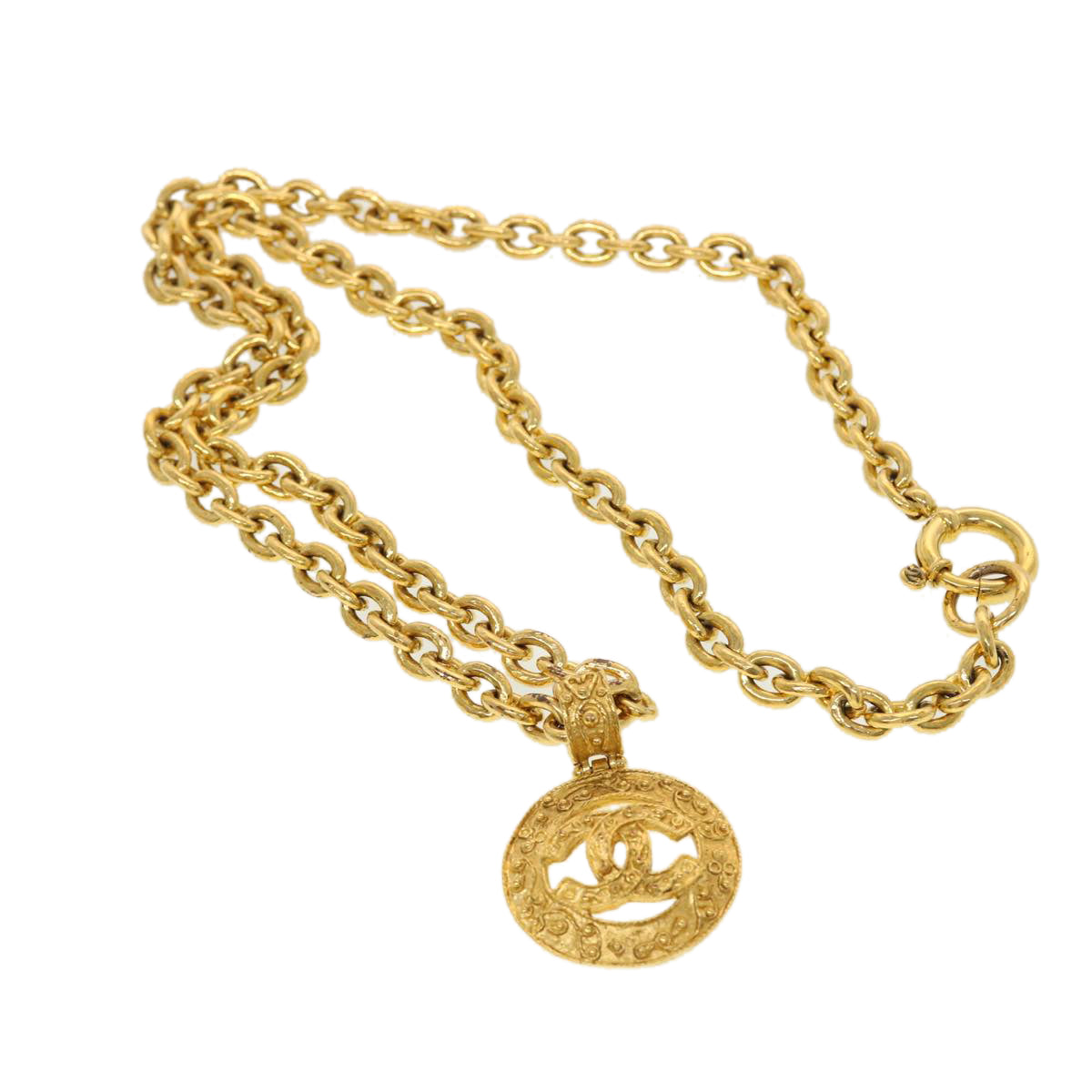 Chanel Chain Necklace Metal Gold Tone CC Auth 45085