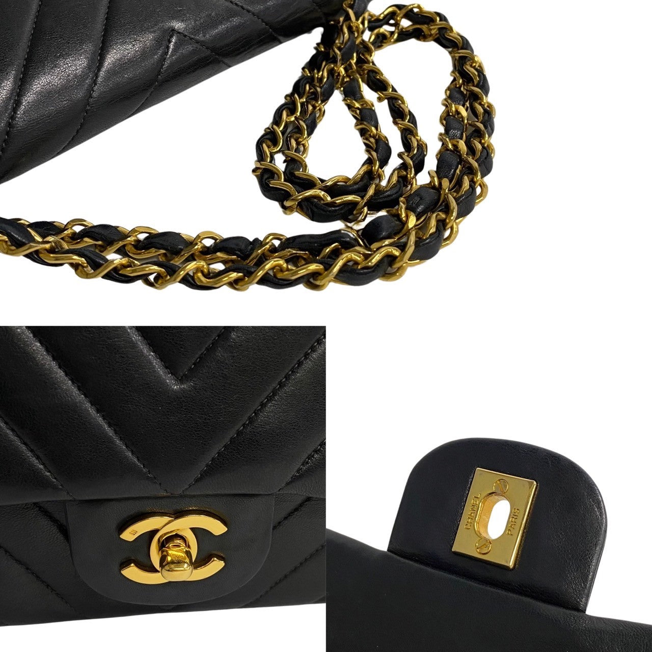 Chanel Chevron Classic Double Flap Bag Leather Crossbody Bag in Good condition