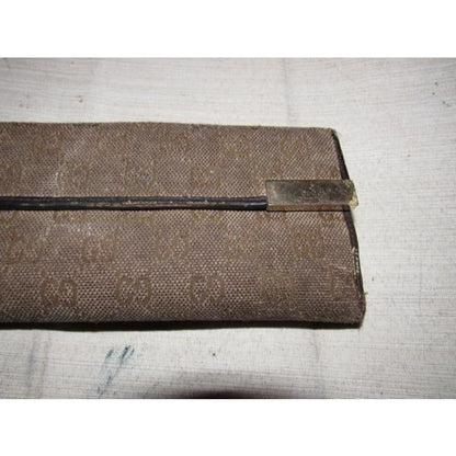 Gucci Brown Large G Logo Print Canvas And Brown Leather Vintage Wallet