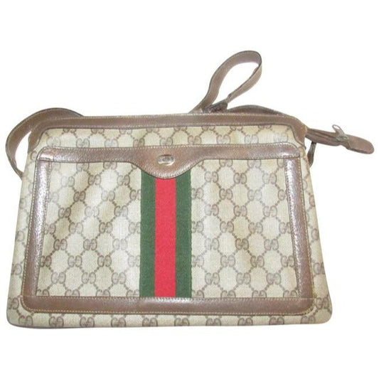Gucci Guccissima Print Brown Two Way Coated Canvas Leather Multi Compartment