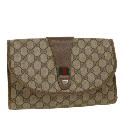GUCCI GG Canvas Web Sherry Line Clutch Bag PVC Leather Beige Red  45602