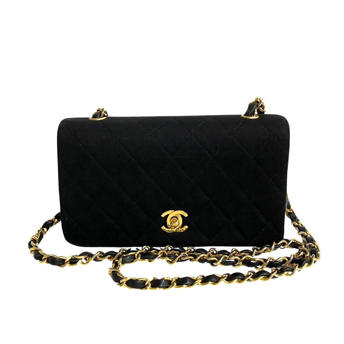 Chanel CC Satin Jersey Full Flap Bag Canvas Crossbody Bag in Good condition