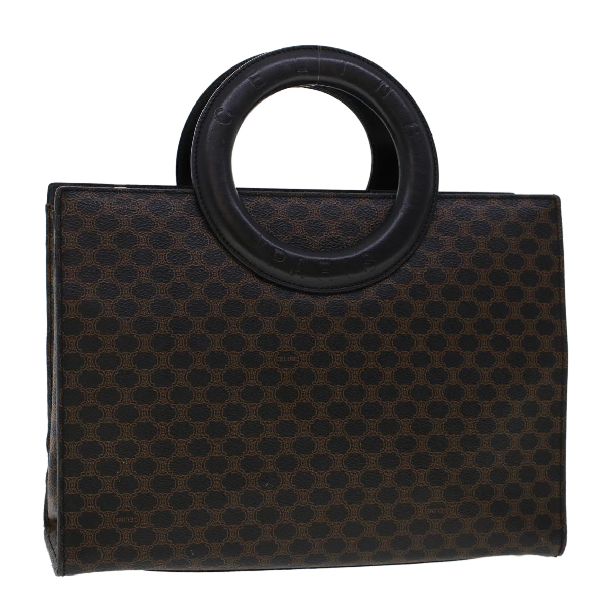 Celine Macadam Canvas Hand Bag PVC Leather Black  45906