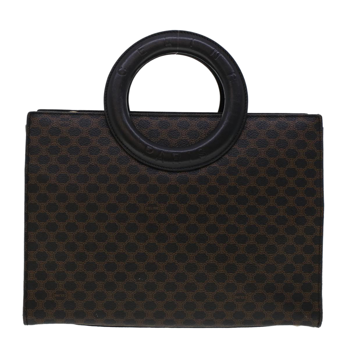 Celine Macadam Canvas Hand Bag PVC Leather Black  45906