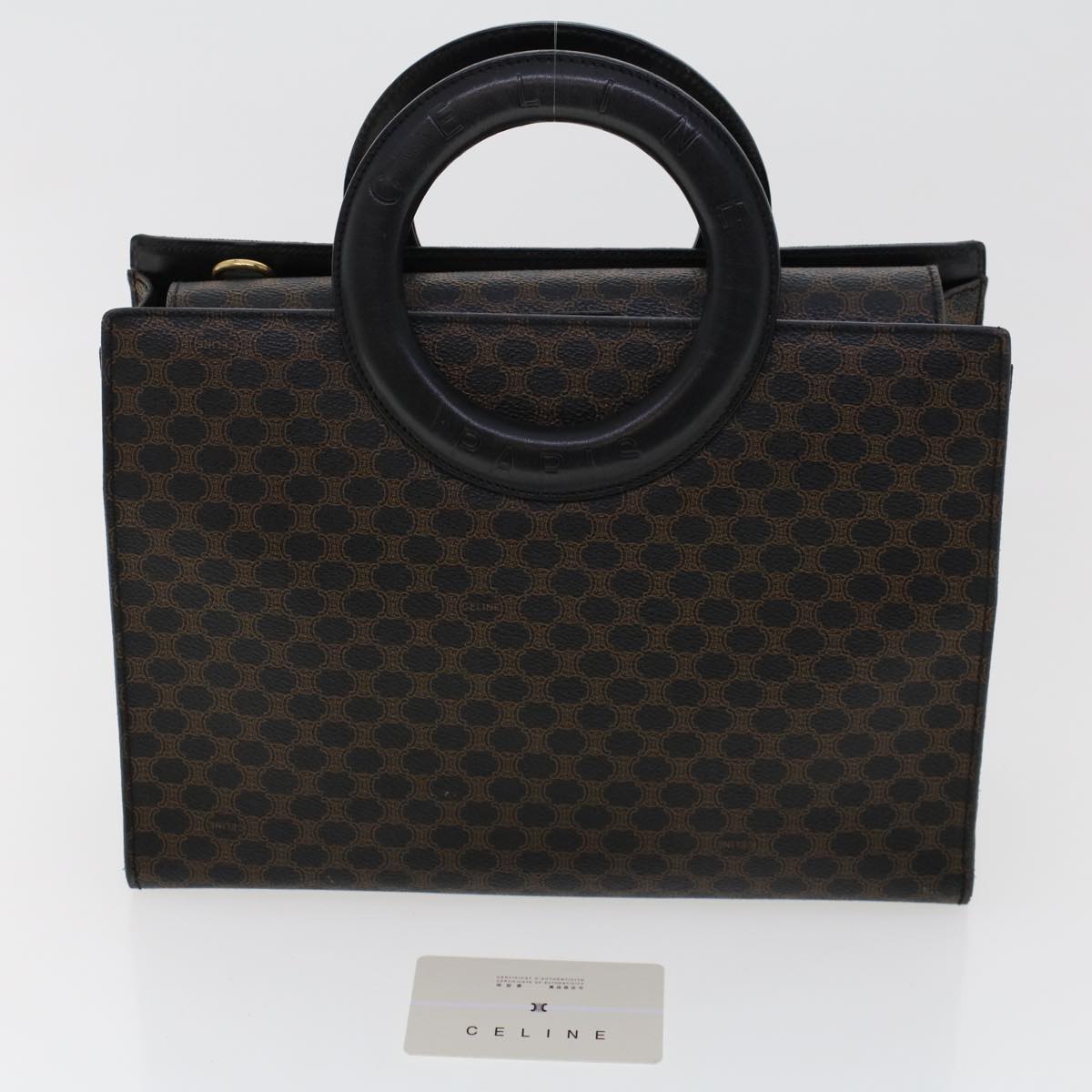 Celine Macadam Canvas Hand Bag PVC Leather Black  45906