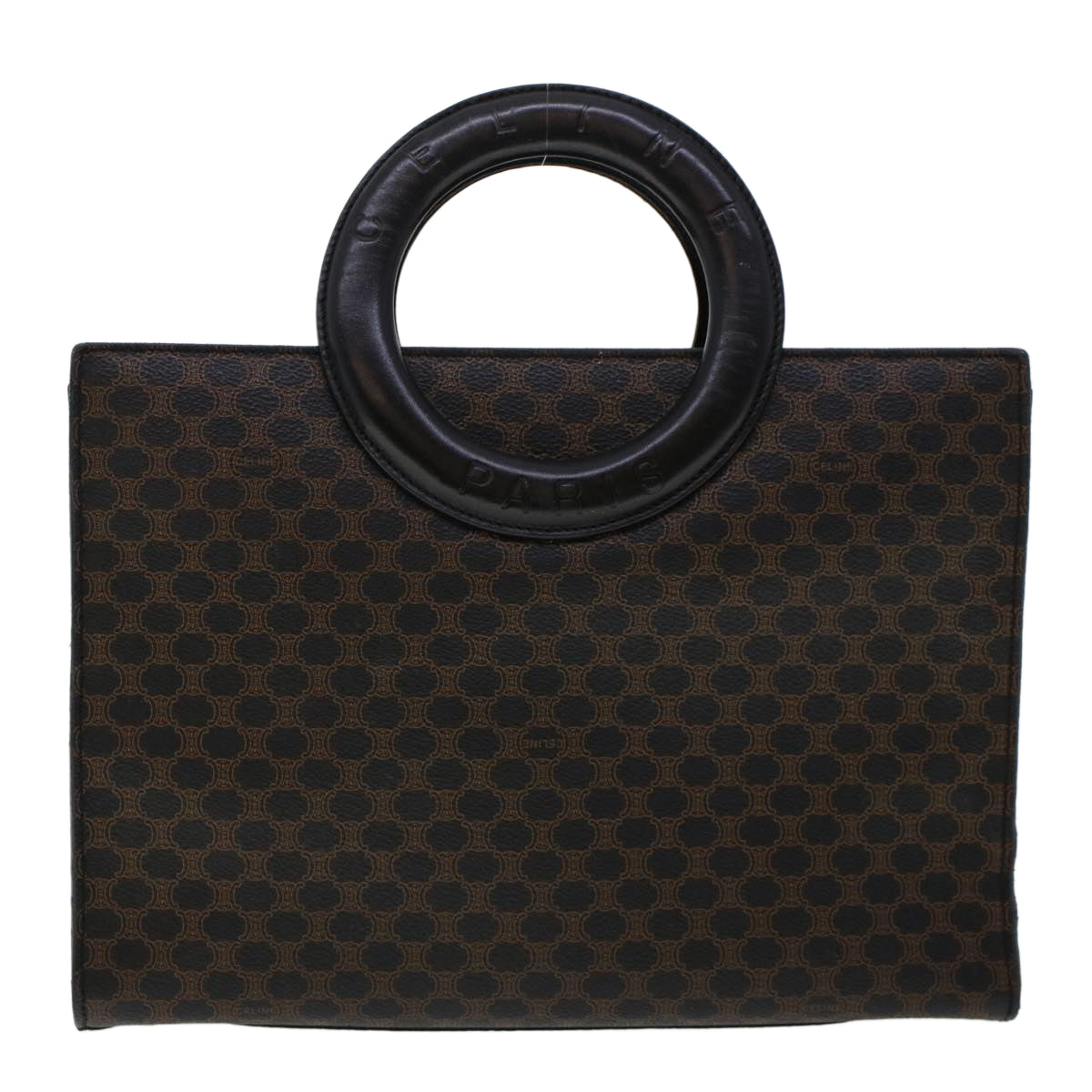 Celine Macadam Canvas Hand Bag PVC Leather Black  45906