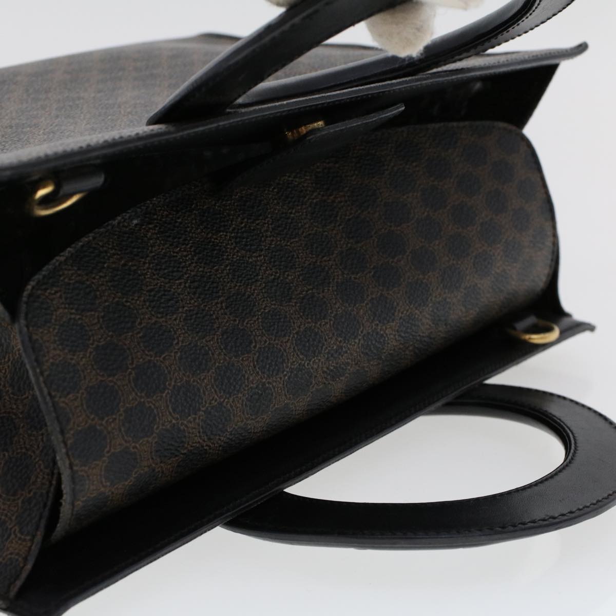 Celine Macadam Canvas Hand Bag PVC Leather Black  45906