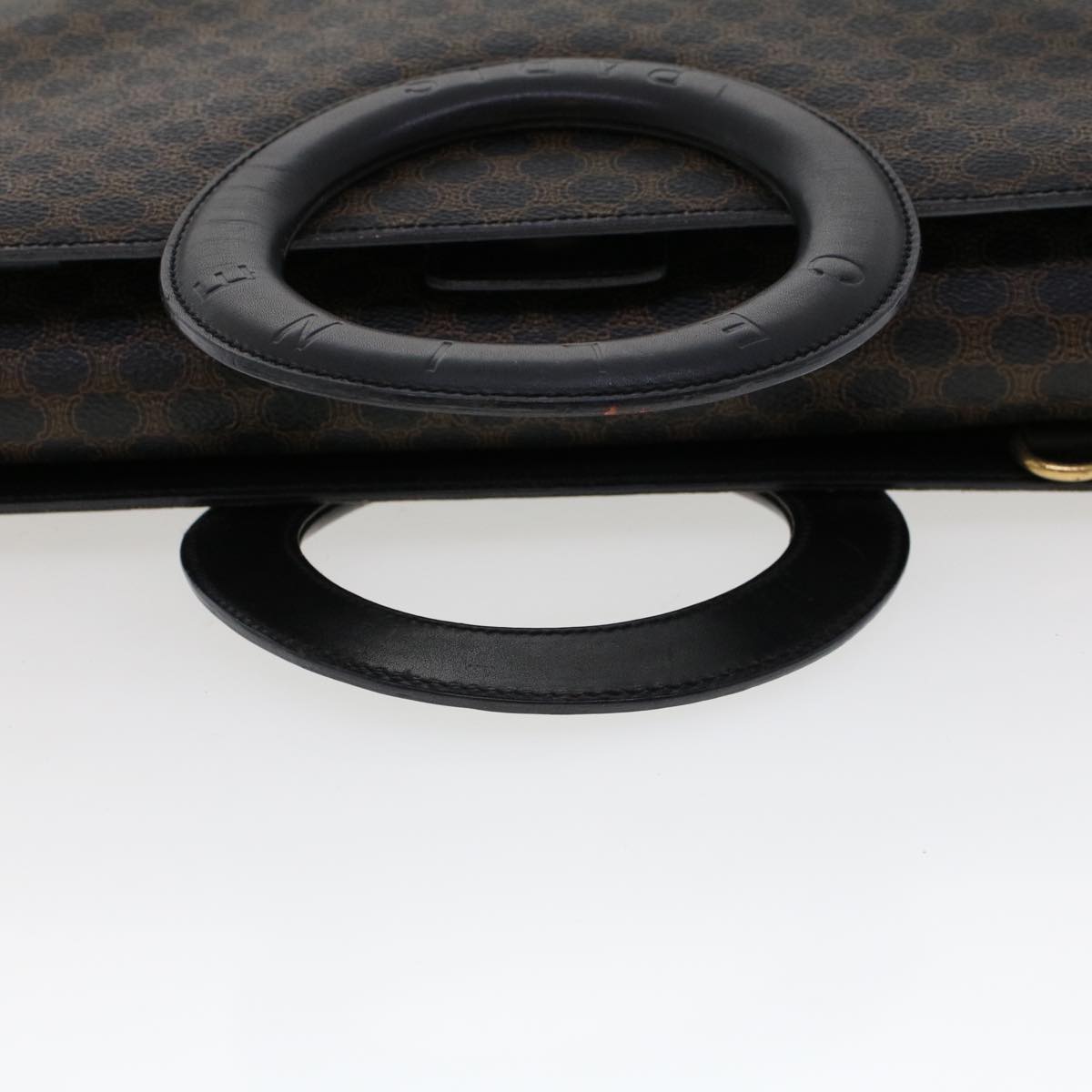 Celine Macadam Canvas Hand Bag PVC Leather Black  45906