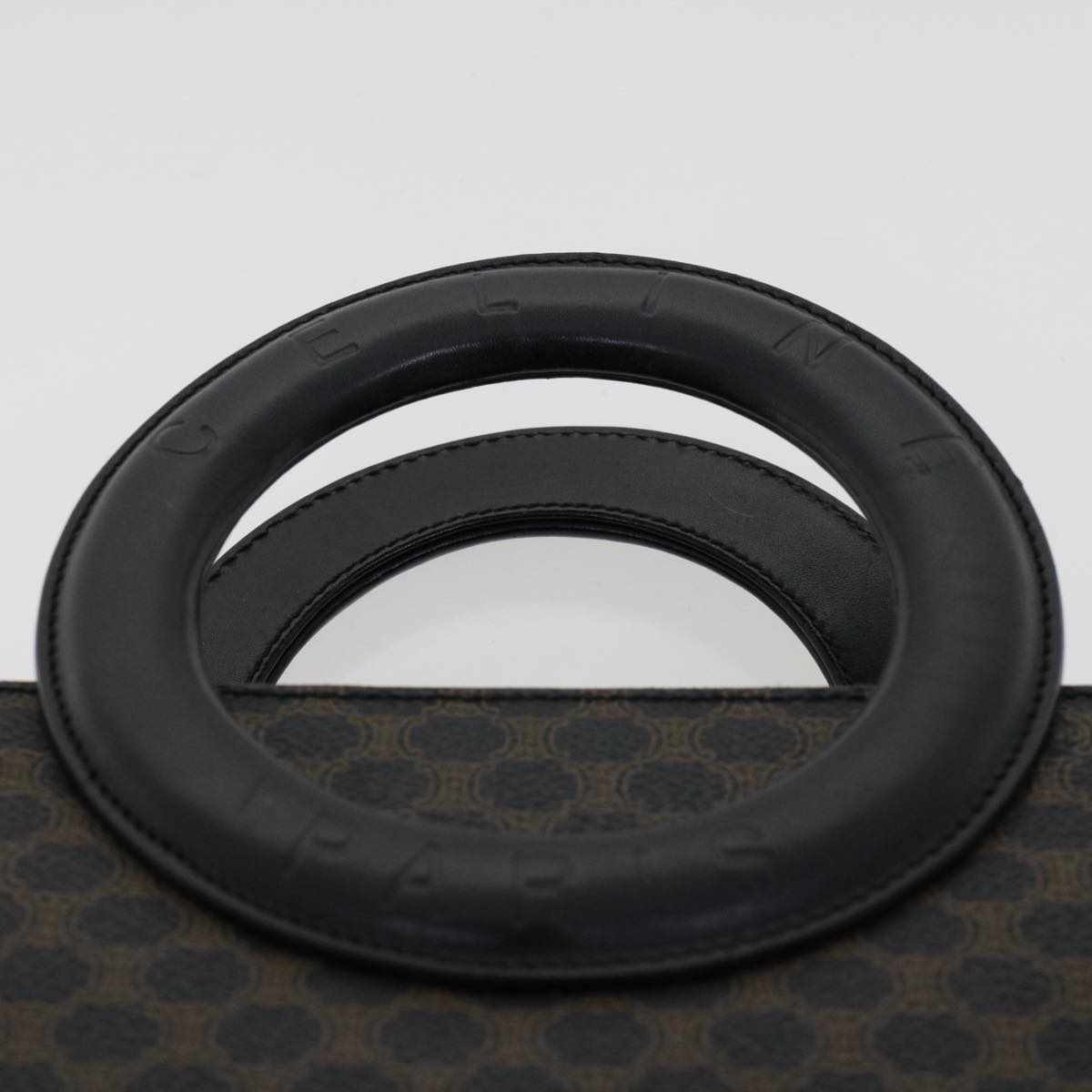 Celine Macadam Canvas Hand Bag PVC Leather Black  45906