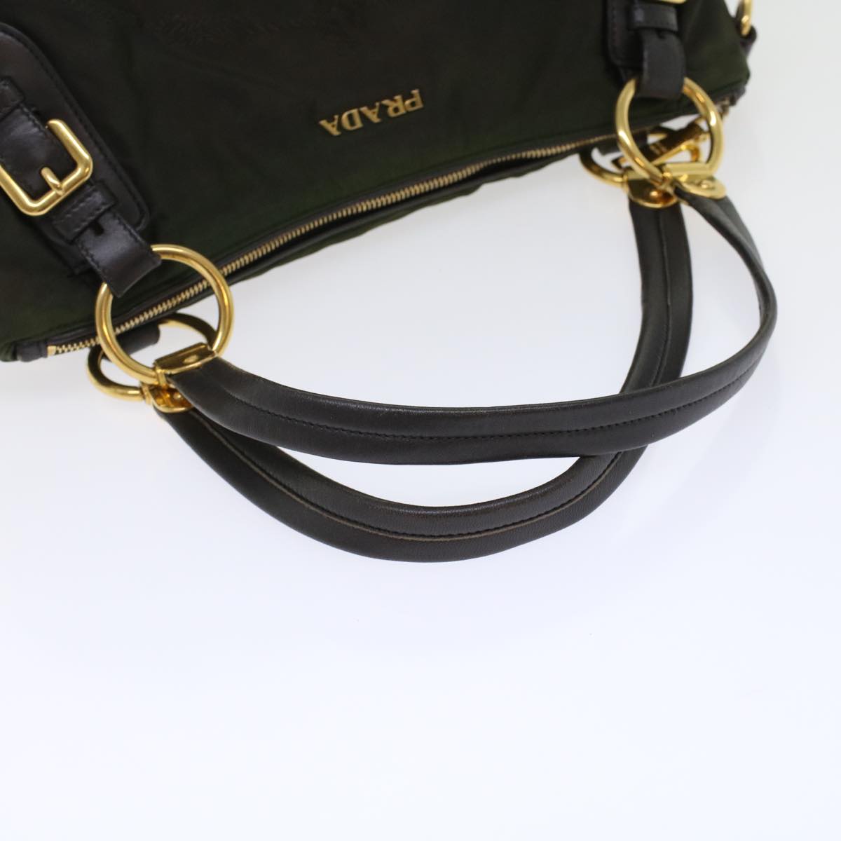 Prada Shoulder Bag Nylon Leather Khaki  45919