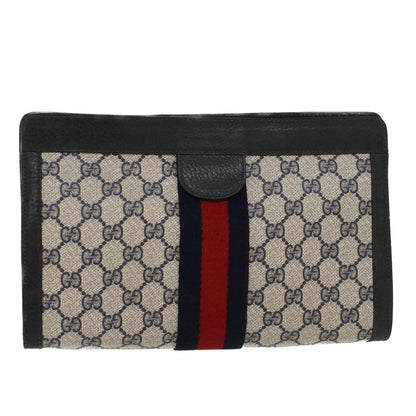 GUCCI GG Canvas Sherry Line Clutch Bag Gray Red Navy 89.01.002  45958